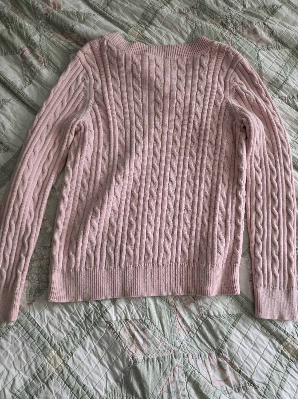 Chaps Pink Cable-Knit V-Neck Sweater - Picture 6 of 6